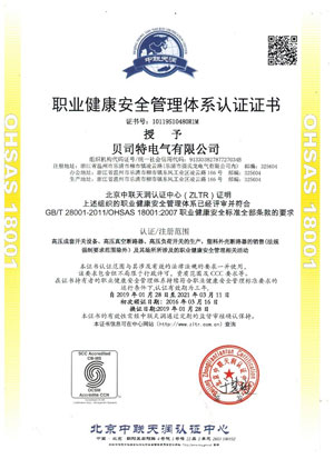 2019-OHSAS 18001 職業健康安全管理體系認證證書  中文版